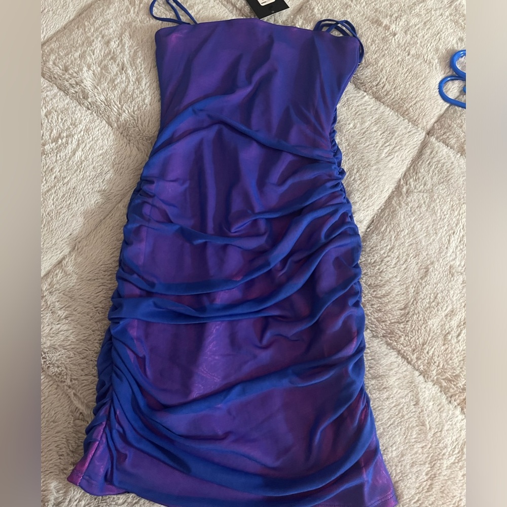 Royal blue and hot pink mesh dress